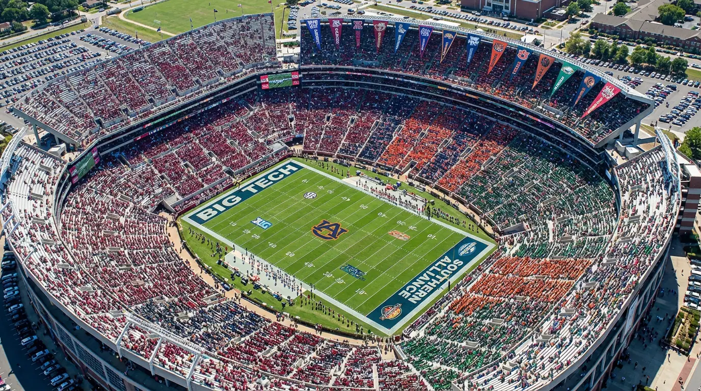 Mapa de conferencias NCAA con datos de representación en el CFP y cuotas de apuestas