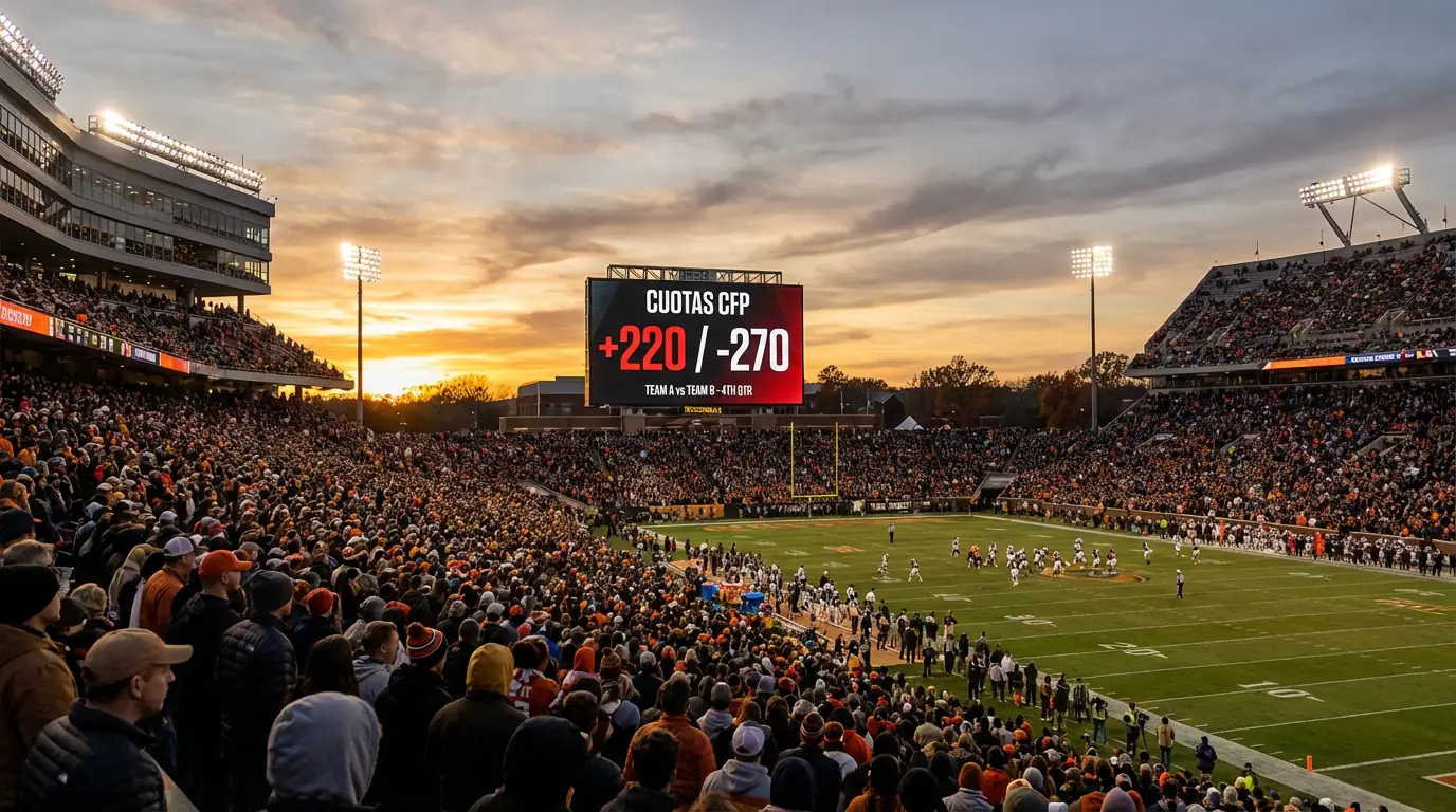 Cuotas del College Football Playoff en formato americano y decimal en una pantalla de apuestas