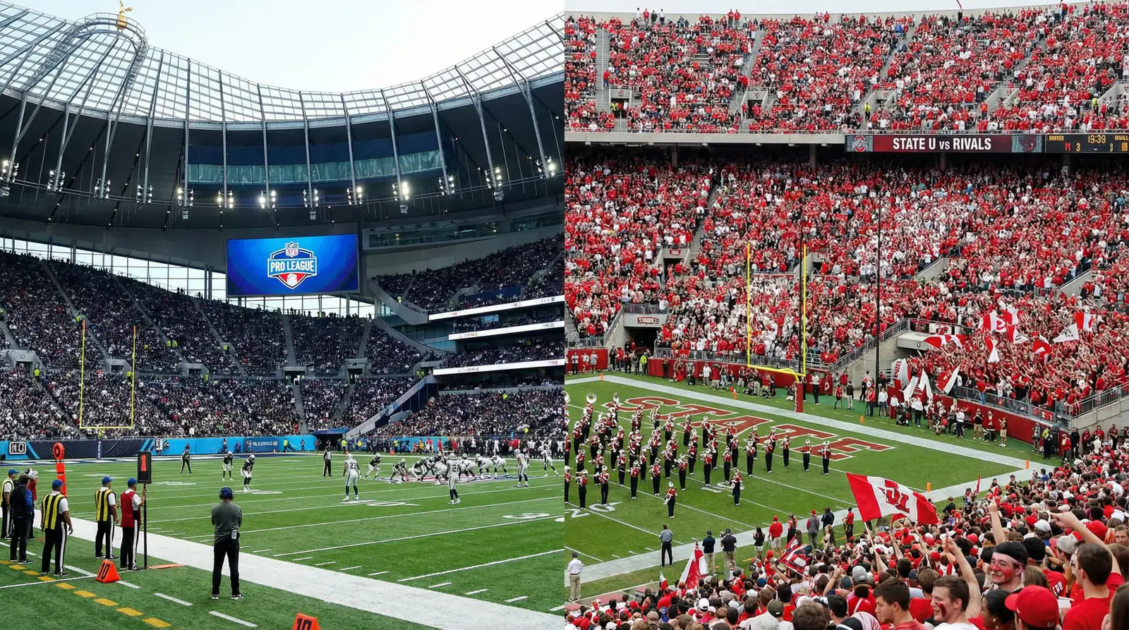 Comparación visual entre apuestas en NFL y NCAA football con estadísticas de mercado