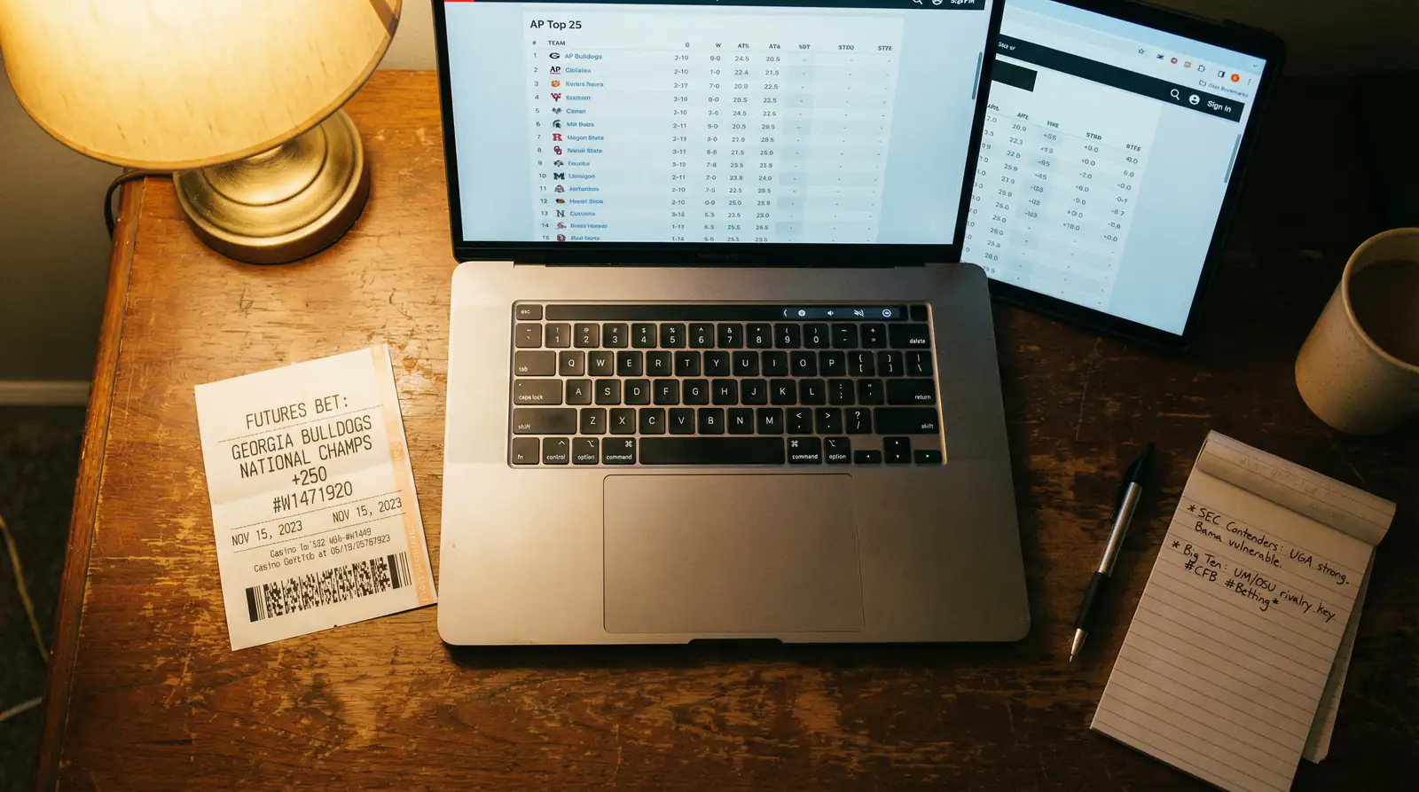 Pantalla de cuotas de futuros del College Football Playoff con líneas de apuestas a largo plazo